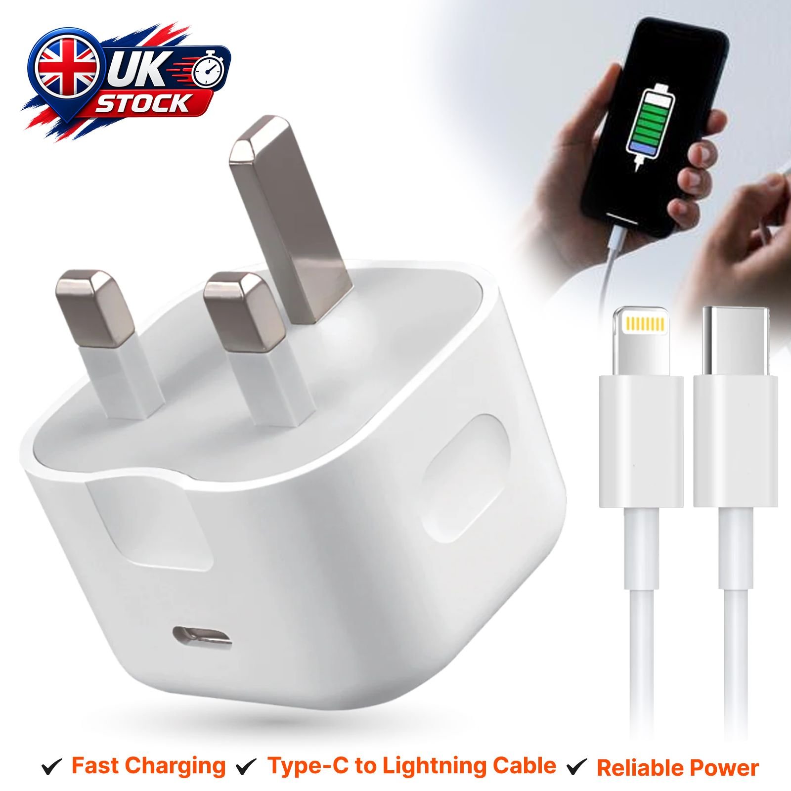 20W Fast Charger + Type-C to Lightning Cable Combo